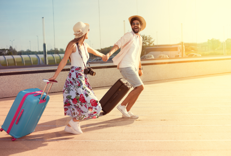 Arrival at Destination with Suitcases